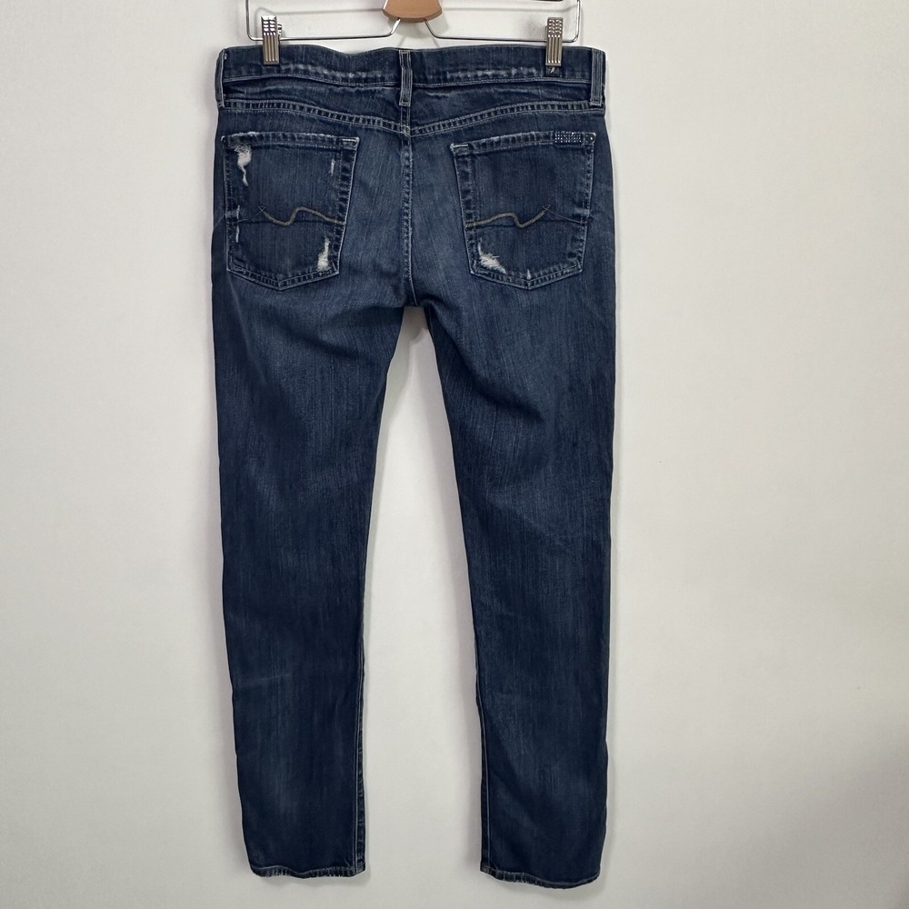 7FAMK Josefina Button Fly Jeans 28 Skinny Boyfriend Blue Distressed Mid Rise - Picture 8 of 9